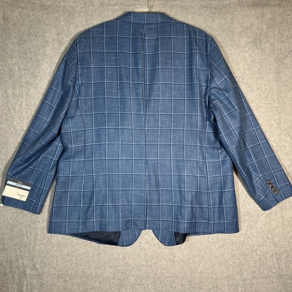 Stafford Blazer Mens 54R Blue Plaid Linen Classic Fit Sports Coat Jacket Preppy - Picture 12 of 15